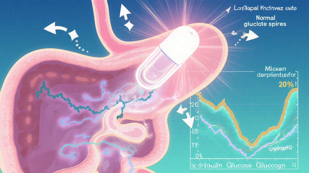Anime diagram of pancreas, incretin hormones, and Linagliptin blocking DPP‑4.