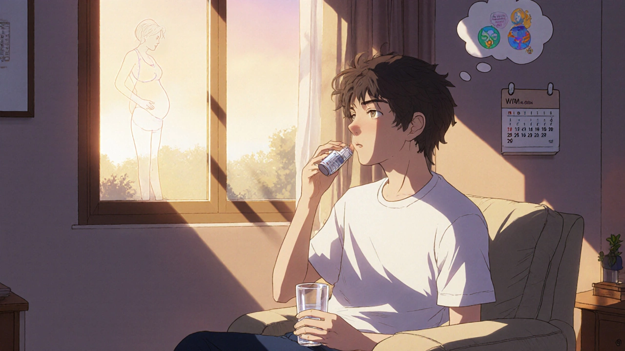 Anime patient at home taking Lamivudine, showing ease and safety.
