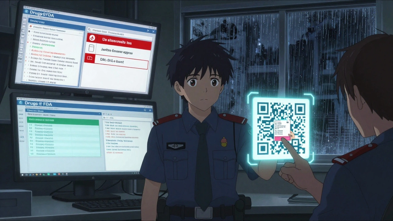 Regulatory specialist surrounded by digital FDA updates, one screen showing a 6-month delay warning.