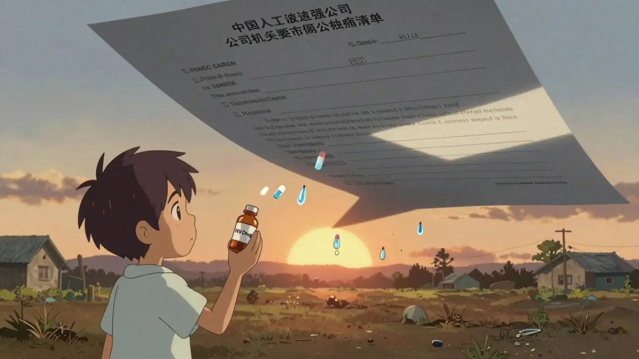 A child in a rural clinic holds an HIV drug bottle as a shadowy trade deal casts a long delay over a rising generic pill.